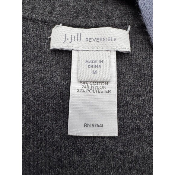 J. Jill Blue Gray Reversible Open Front Longline Cardigan Sweater Pockets Sz M - Picture 2 of 9